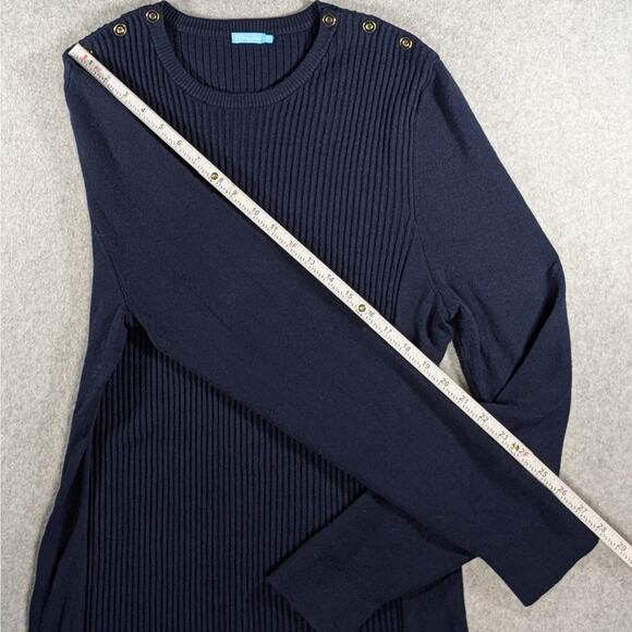 J.McLaughlin Seaspray Knit Top Sweater Navy Blue Gold Button Shoulder Size XL - Picture 11 of 16